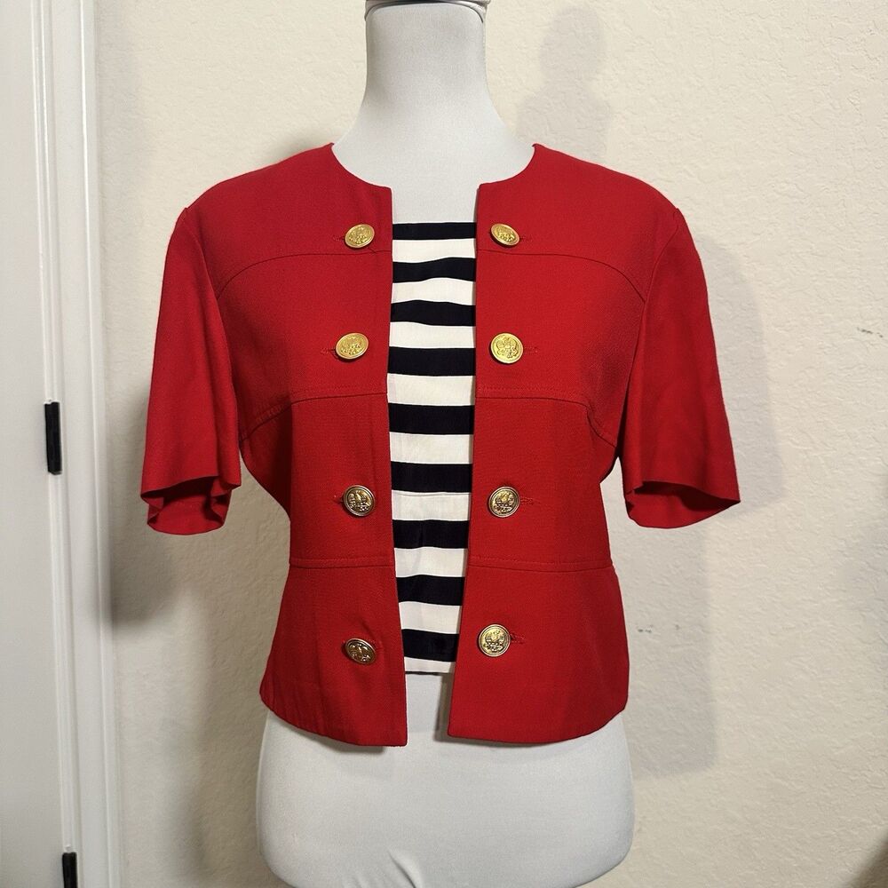 Vintage 80s Lois Snyder Dani Max Red and gold button faux blazer sailor Top 6